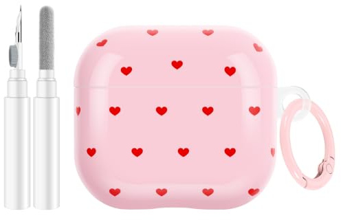 Newseego für AirPods 4 Hülle Niedliche Herz Muster, Rosa | mit Reinigungsset & Schlüsselring Keychain, Süßes Design, für Mädchen Frauen, Weiche TPU, Stoßfeste Schutzhülle, Vollschutz