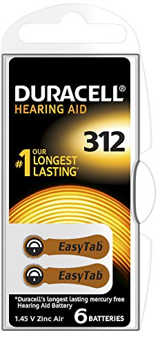 Duracell 312 Batterie per Apparecchi Acustici con Easy Tab, 6 Batterie, Marrone