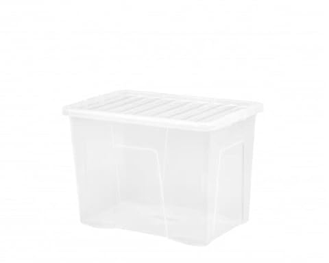 Wham Crystal Aufbewahrungsboxen mit Deckel, Kunststoff, 80 l, transparent, 5 Stück, 80 l, hergestellt in Großbritannien Rechteckig Aufbewahrungsboxen 60 x 40 x 42 cm