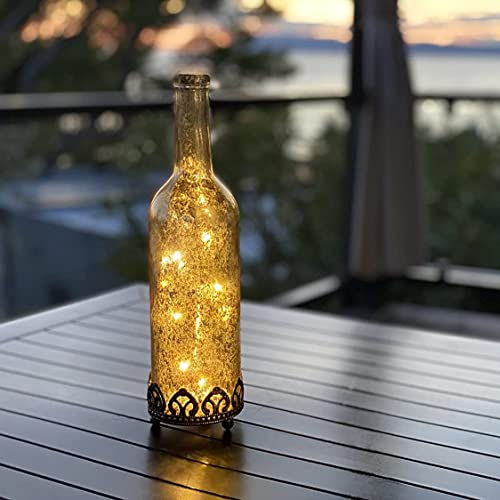 Jinfa LED Flaschenlicht Dekoflasche orientalische Lampe Tischdeko Gold - Geschenke für Frauen & Weihnachtsdeko LED Laterne Flaschenlicht - Ø8cm x h29cm Batteriebetrieben