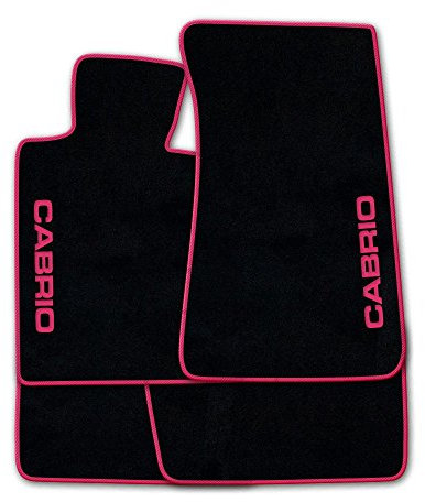 Autoteppich Stylers ATSQ100-CAB000028 Passgenaue Fußmatten in schwarz mit Druck Cabrio seitlich und Rand in Pink