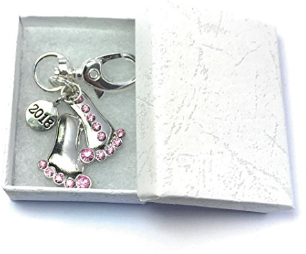Baby Füße 2018 mit Pink Strass Schlüsselanhänger mit Geschenk-Box handgefertigt von Libby 's Market Place
