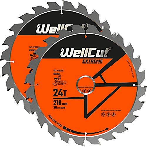WellCut TCT Saw Blade 216mm x 24T x 30mm Bore Suitable for LS0815, DWS777, DWS774, C8FSR Pack of 2
