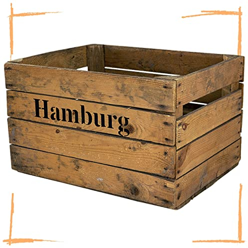 Vintage-Möbel24 Massive Obstkisten Weinkisten mit Aufdruck HAMBURG Dekorative Holzkisten (4,8)