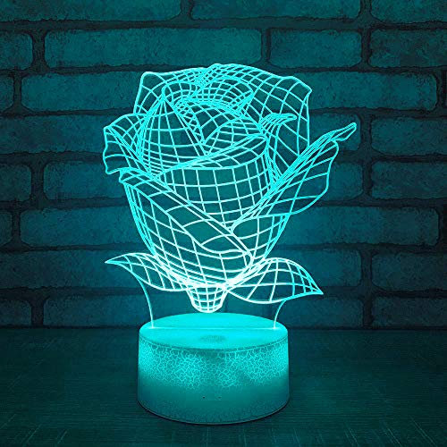Jinson well 3D Rose Blume Lampe optische Illusion Nachtlicht, 7 Farbwechsel Touch Switch Tisch Schreibtisch Dekoration Lampen Acryl Flat ABS Base USB Spielzeug