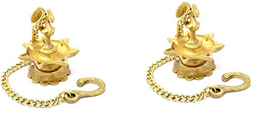 Hängende & Tisch Messing Diya | Öllampe | Heimdekoration | Diya, Deepak, Deepam (Pfau Diya Paar) mit Kette