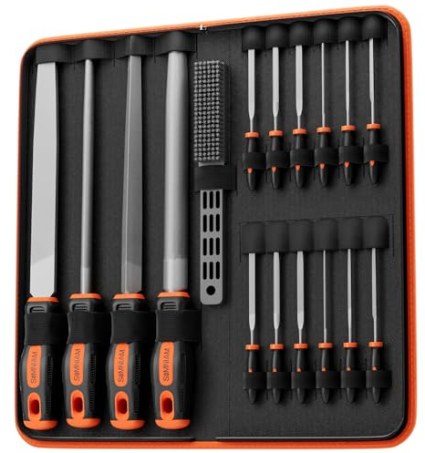 Simniam Professionelles Feilen-Set, hochwertige T12-Metallfeilen mit Koffer, flach/dreieckig/halbrund/rund, große Feilen und 12 Nadelfeilen und Reinigungsbürste, perfekt für Holz, Metall und