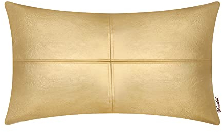BRAWARM Hochwertiger Kissenbezug für Sofa, Couch, Heimdekoration, einfarbig, luxuriöses Kunstleder, handgenäht, 30cm x 50cm Gold
