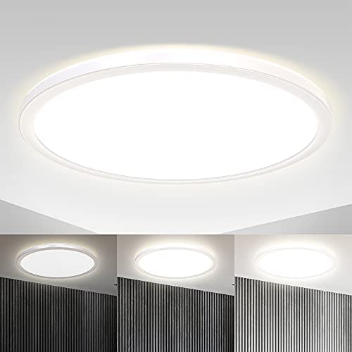 B.K.Licht - LED Deckenlampe mit indirektem Licht, ultraflach, in Stufen dimmbar, LED Panel, Deckenleuchte, Lampe, Wohnzimmerlampe, Schlafzimmerlampe, Küchenlampe, Flurlampe, 42x2,9 cm, Weiß