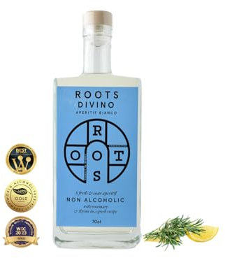 Roots Divino Bianco Vermouth Sans Alcool | Aperitif sans alcool à base de vin, récompensé par plusieurs médailles d'or | Fabriqué à la main avec des citrons grecs et du thym | (700 ml)