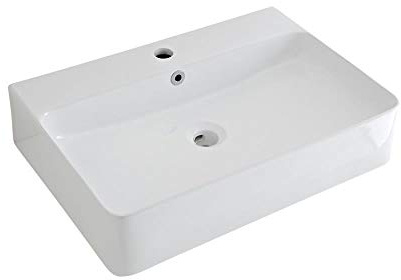 MILANO Countertop Wall Hung Bathroom Basin Chrome Overflow Ring 600 x 420mm | Ceramic Construction. Rectangular Design. Contemporary Style. Countertop Installation. Fitted With 1 Tap Hole. Fixing Kit.