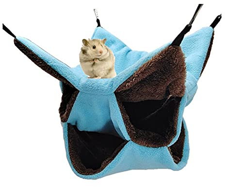 Kleine Haustierkäfig-Hängematte Dreischichtige Haustier-Hängematte Fleece-Käfig Hängende Hängematte Sugar Glider Hängemattenbett für Chinchilla-Papagei -Frettchen-Eichhörnchen-Hamster-Ratte (Blau)