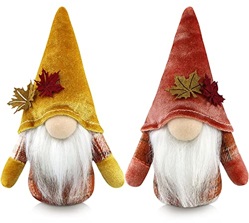 Gehydy 2 Stück Herbst Wichtel Plüsch das Erntedankfest Dekoration Zuhause Urlaub Handgefertigt Sonnenblume Elf Statue Tomte Bauernhaus Urlaub Küche Gestuftes Tablett Party-Dekorationen