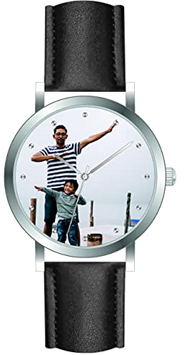 memories Uhr mit Foto Damen Ø36mm personalisiertes Geschenk Lederband schwarz Stahlboden