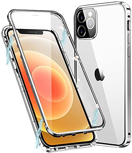MIMGOAL Case for iPhone 11 Pro 360 Degree Full Body Case Shockproof Protective Magnetic Metal Bumper, Front and Back Tempered Glass Flip Cover Clear Silver
