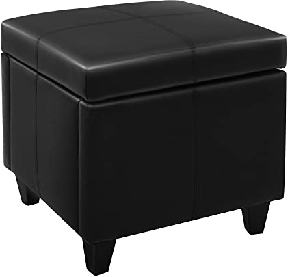 CangLong Pouffe Ottoman Storage Box, Faux Leather Square Foot Stool for Living Room & Bedroon, Dressing Stool, Black