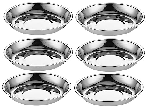 6 Pack Stainless Steel Plates - Round Dinner Plates for Camping, Picnic & BBQ - 14.8cm Silver Serving Trays for Korean Snacks, Pasta & Fruit (5.83 Inch)