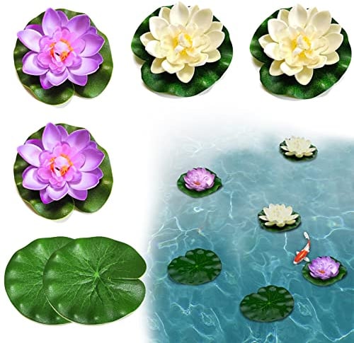 SwirlColor Lot de 6 Feuilles de Lotus de Fleur de Lotus, Feuillage de Mousse Flottant de Nénuphars Artificiels pour la Décoration D'étang D'aquarium