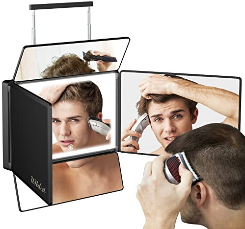5WegeSpiegel zum Haarschneiden mit LEDLicht 360°Schminkspiegel mit verstellbaren Höhenhalterungen Friseurspiegel selbstgeschnitten Rasieren Fellpflege tragbar für Reisen Schlafzimmer Badezimmer