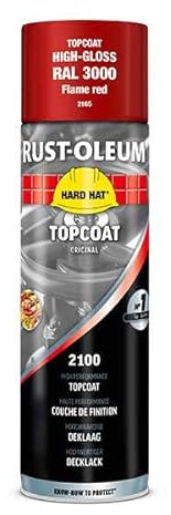 Rust-Oleum Hard Hat Couche de finition, Peinture industrielle en aérosol à séchage rapide pour métal, bois et béton, 500ml (Rouge Vif RAL3000)