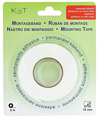 K3T 43811 Doppelseitiges Montageband, 18 mm x 2 m, Farbe weiß