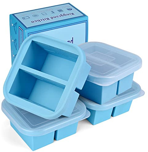 Kinggrand Kitchen 1 Cup Silicone Freezer Molds Silicone Freezer Tray with Lid 4 Pack Soup Freezer Containers Make 8 Soups, Broths, Stews, Sauces, Curries