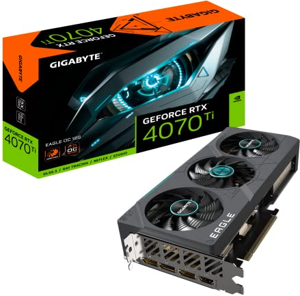 GIGABYTE GeForce RTX 4070 TI EAGLE OC 12GB Graphics Card - 12GB DDRX6 21Gbps 192bit, PCI-E 4.0, 3 x DisplayPort 1.4, HDMI 2.1a, NVIDIA DLSS 3, Supports 4K, Ada Lovelace Arch, GV-N407TEAGLE OC-12GD