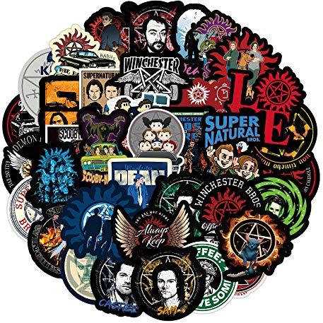 50 Stück Supernatural Aufkleber Wasserflaschen Laptop Telefon Gitarre Skateboard Computer Koffer Fahrrad Supernatural Vinyl Stickers Wasserdicht Ästhetisch Aufkleber für Jugendliche Kinder Erwachsene