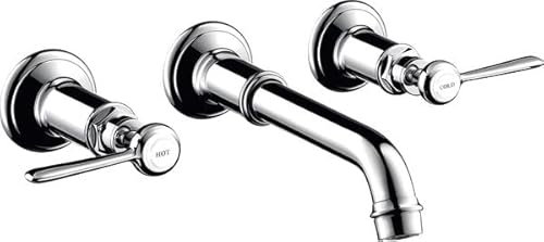 hansgrohe AXOR MONTREUX 3-Loch Waschtischarmatur Unterputz, Wandmontage, Hebelgriffe, Farbe: Brushed Red Gold