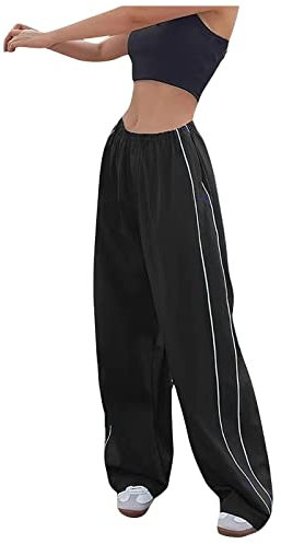 Y2k Hose Vintage Fallschirmhosen Cargohose Baggy Track Pants Damen Y2K Weites Bein Hosen Freizeithose Frauen Elastische Taille Parachute Pants 90er Teenager Mädchen Mode Y2k Streetwear Sport Hose