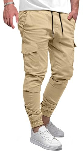Elegancity Cargohose Herren Lang Casual Jogginghose Stretch Arbeitshosen Regular Fit Cargo Hosen Elastische Herren Freizeithose mit Taschen,Khaki L