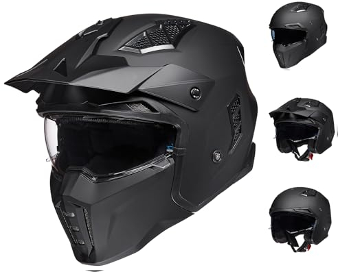 ILM Helm Motorrad Motocross Herren Damen Vintage Retro mit Visier ECE Model Z302,Schwarz Matt, S
