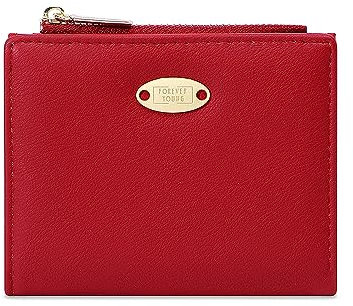 Vllcsla Damen Kleines Portemonnaie mit Fotofenster und Reißverschluss-Münzfach - Damen Bifold Compact Leder Geldbörse Kartenhalter, Mini Geldbörse für Damen für Karten (Rot)