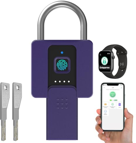 Vorhängeschloss Fingerabdruck, Anweller Vorhängeschloss, Schloss mit Schlüssel, Vorhängeschloss Wetterfest, Fingerabdruck und Bluetooth entsperren, für Tür, Garage, Schule