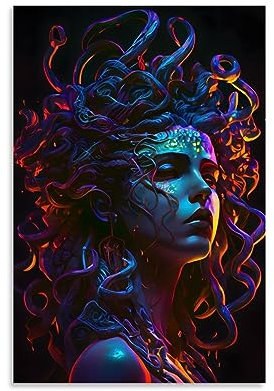 Neon Medusa Poster, dekoratives Gemälde, Leinwand, Wandposter und Kunstdruck, modernes Familienschlafzimmer, Dekoration, Poster, 50 x 75 cm