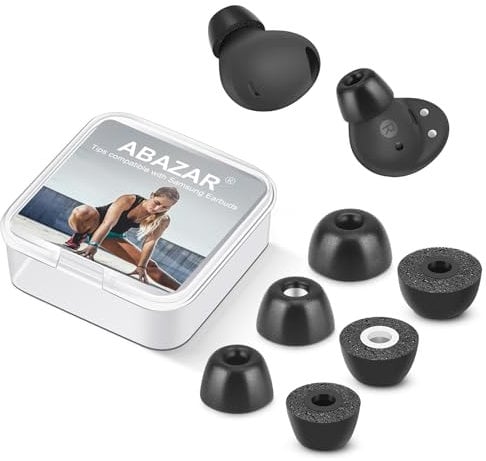 ABAZAR Memory Foam Tips for Samsung Galaxy Buds 2 Pro, No Silicone Eartips Pain, Anti-Slip Replacement Ear Tips, Fit in the Charging Case, Reducing Noise Earbuds, 3 Pairs (Assorted Sizes S/M/L, Black)