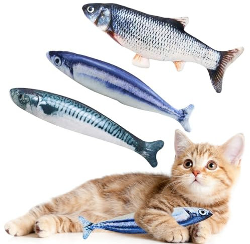 Catnip Fish Toys for Cats,3 Pack Catnip Toy Interactive Plush for Indoor Cats Toys - Scratch Chewing Teeth Grinding Pillow Cleaning Kick Bite Resistant for Kitten Toy