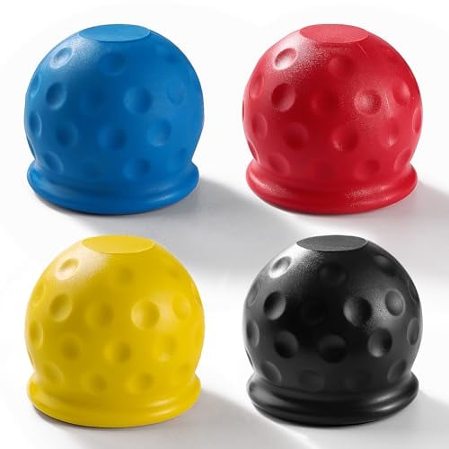 VooGenzek 4 Pezzi Tappo Gancio Traino, 50 mm Tappo di Protezione Gancio Traino in Gomma, Copertura Universale per Gancio di Traino a Sfera, per Caravan RV Trattore Rimorchio, Nero, Rosso, Giallo, Blu
