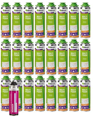 FM220 schiuma di montaggio per pistola in schiuma per finestre, isolamento acustico, 500 ml, set combinato (con detergente AA290, 24 x 500 ml)