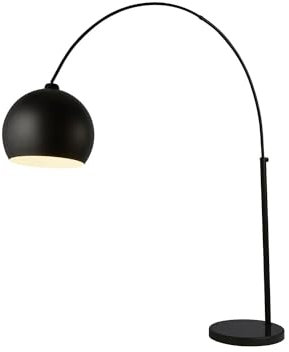 Licht-Erlebnisse Bogenlampe Wohnzimmer Schwarz 203 cm hoch verstellbar Marmor Sockel Kugel Schirm Stehlampe gebogen Stehleuchte innen