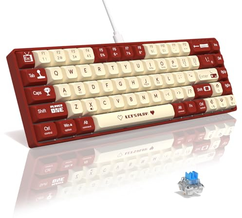 AK680 65% kabelgebundene Hotswap-Mechanische Gaming-Tastatur, 68 Tasten tragbar Anti-Ghosting, Regenbogenbeleuchtung programmierbar, Eva-Sandwich, ergonomisch, Ärmelblauer Schalter für MAC/Win-Rot