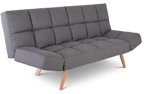 Raburg Schlafsofa, 2-Sitzer, klappbare 2-in-1-Funktion: Sofa und Gästebett, Stoff, Metallbeine Holzoptik, verstellbare Armlehnen, Liegefläche: 180 cm breit x 110 cm tief, Dunkelgrau, Yara