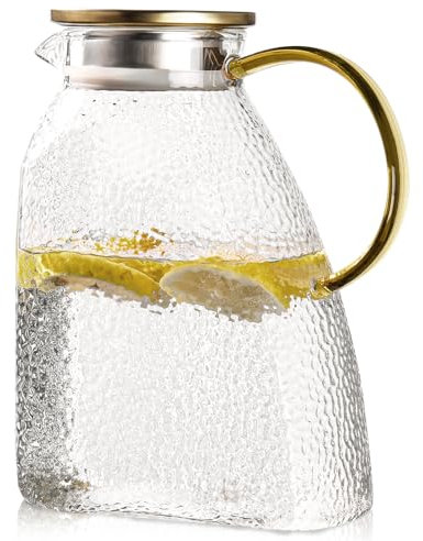 Kitchenexus Glass Pitcher For Fridge, 1.8 Liter 60 Oz Water Pitcher With Filter Lid And Handle, Hot/Cold Water Jug Carafe For Home Kitchen Bar Milk Coffee Juice And Iced Tea