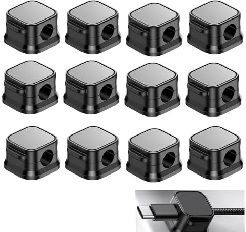 12Pcs Magnetic Cable Tidy, Spring Cable Holder, Clips Wire Holder Organiser, Hide Phone Charging Cable Keeper, Desktop Cord Holder For Charging Cables, Audio Cable, Office, Home(Black 6.8mm)
