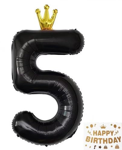 Vthoviwa 40 Zoll Krone Luftballon Zahlen 5 Schwarz, Luftballon 5. Geburtstag Foil Ballon, 0123456789,Folienballon 5 Party Dekoration Helium Unterstützen