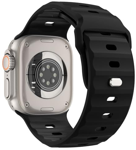 MoKo Ocean Band Compatible with Apple Watch Ultra 2 Strap 49mm 46mm 45mm 44mm 42mm for Men Women,Silicone Replacement Strap Wrist band for iWatch Series 10 9 8 7 6 5 4 SE Ultra 2, Black