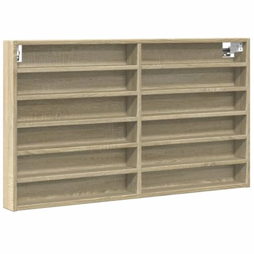 vidaXL Vitrinenschrank, Sammlervitrine 12 Ablagen, Hängevitrine Wandregal für Wohnzimmer, Glasvitrine Wandvitrine Hängeregal, Sonoma-Eiche Holzwerkstoff