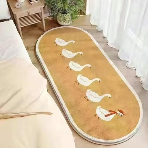 POPUPWAVE Teppich Waschbar für Schlafzimmer 40 x 120 cm, Niedlicher und lustiger Kinder-Teppich, modern, Bedruckt, weiß, unregelmäßige Form für Eingangsbereich(DREI Hunde) (Ente)