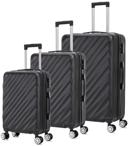Herolite NP-003 Trolley/Reise-Koffer mit 4 Rollen (Schwarz, Set 3-TLG)