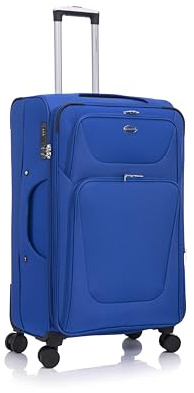 Aerostar Large 29” Lightweight Softshell Expandable Suitcase, Integrated Combination Lock, 4 Wheels Check in Luggage for 23kg (Marine Blue, 112 litres)